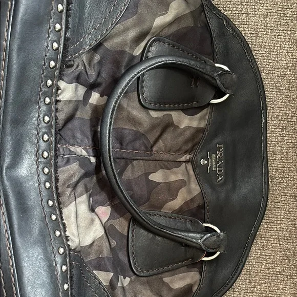 Prada Nylon and Lambskin Leather camouflage 2 way bag